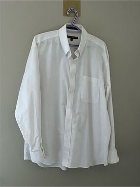 Dockers White Wrinkle Resistant Button Front Dress Shirt Mens XL 17-17.5